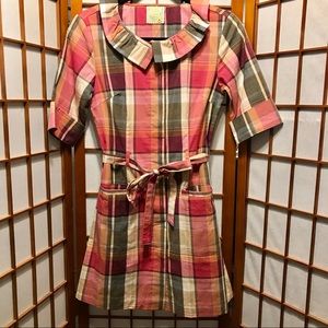Anthropologie Little Yellow Button Plaid Dress XS